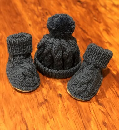 Cable Booties and Cable Hat by Cameron-James Design