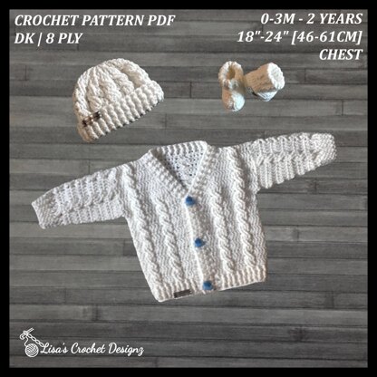 Ethan Baby Cardigan Hat and Booties Set