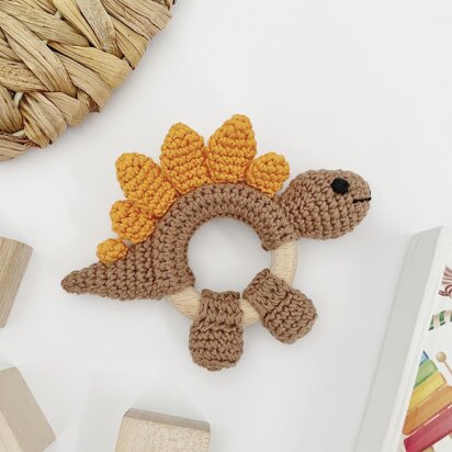 Dinosaur baby rattle teether toy crochet pattern