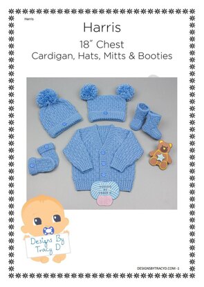 Harris baby knitting pattern cardigan, hats, mitts & booties
