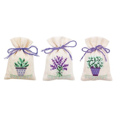 Vervaco Pot-Pourri Bags - Provence Lavender Cross Stitch Kit (3 pcs) - 8cm x 12cm 
