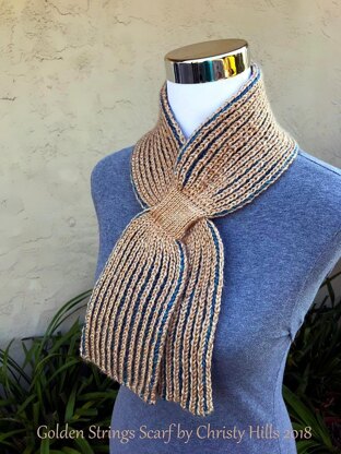 Golden Strings Scarf ( Keyhole / Ascot / Pull-Through / Vintage / Stay On / Brioche Scarf Knitting Pattern )