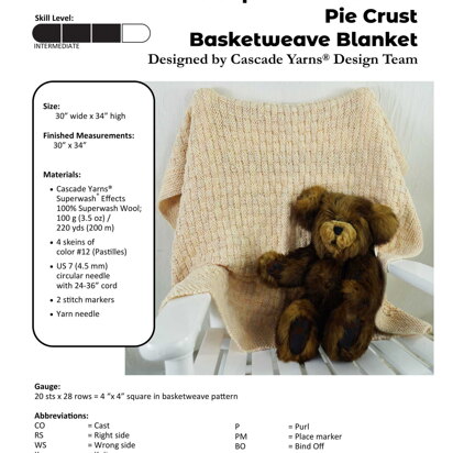 Pie Crust Basketweave Blanket in Cascade 220 Superwash Effects - W645 - Downloadable PDF