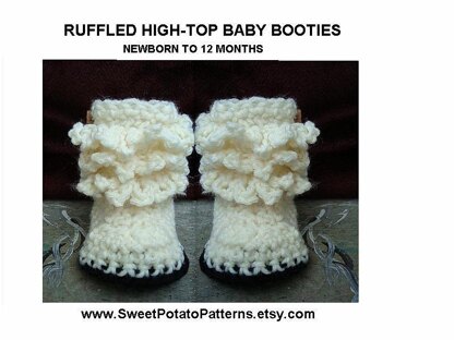 Ruffled Booties | Crochet pattern by SweetPotatoPatterns