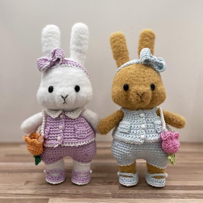 Dress-up Bunny Amigurumi Tulip Outfit set crochet pattern # DUBA-01.02 | cute rabbit crochet toy, crochet plushie, removable clothes doll