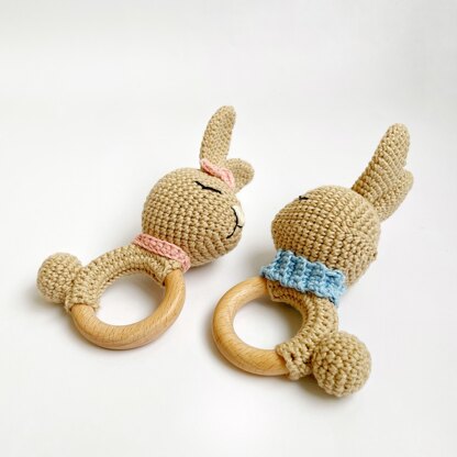 Crochet bunny pattern baby rattle toy Amigurumi rabbit teether