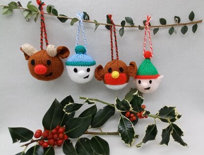 PDF Christmas Bauble DK Knitting Pattern EASY Hanging Ornament Decoration 4designs Charity knit Christmas Eve Box Robin Elf Reindeer festive