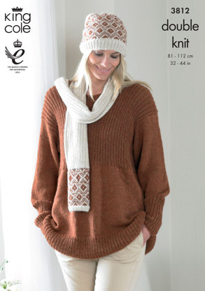 Smock, Cardigan, Hat and Scarf In King Cole DK - 3812