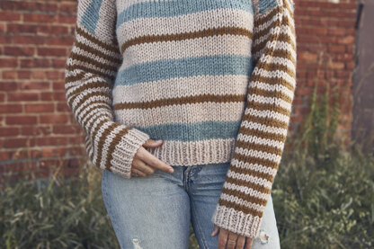 Easton Striped Pullover in Lion Brand Hue & Me - M20282-TWH - Downloadable PDF