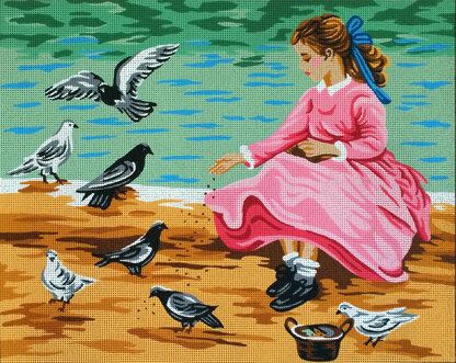 Gobelin-L Classic Pigeons And A Girl Tapestry Canvas - 50cm x 40cm