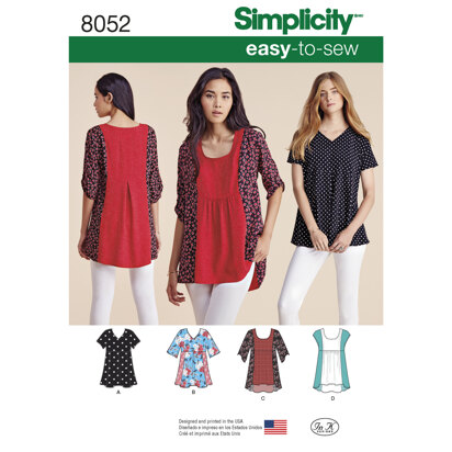 Simplicity Women's Easy-to-Sew Tops 8052 - Paper Pattern, Size A (XXS-XS-S-M-L-XL-XXL)