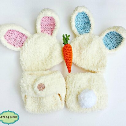 Bunny Hat, Diaper Cover, and Amigurumi Carrot Set