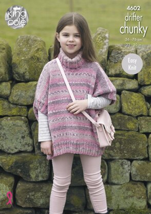 Girls Ponchos in King Cole Drifter Chunky - 4602 - Downloadable PDF