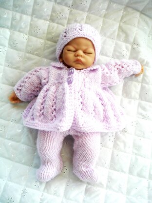 Knitting pattern 10" Dolls Matinee Coat, Hat and Leggings