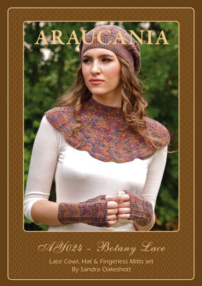 Ladies Lace Cowl, Hat and Fingerless Mitts in Araucania Botany Lace - AY024