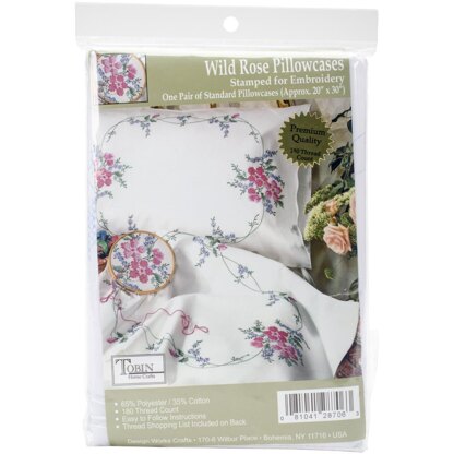 Tobin Stamped Pillowcase Pair 20in x 30in Wild Rose Embroidery Kit
