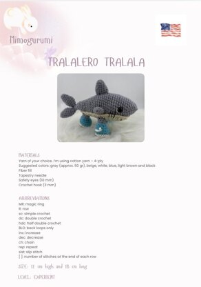 Tralalero Tralala Amigurumi Pattern – Available in English & Portuguese