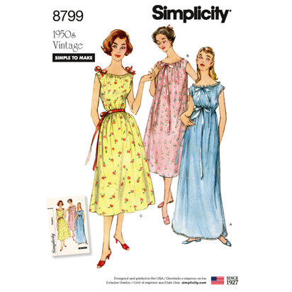 Simplicity 8799 Misses Vintage Nightgowns - Paper Pattern, Size A (XS-S-M-L-XL)