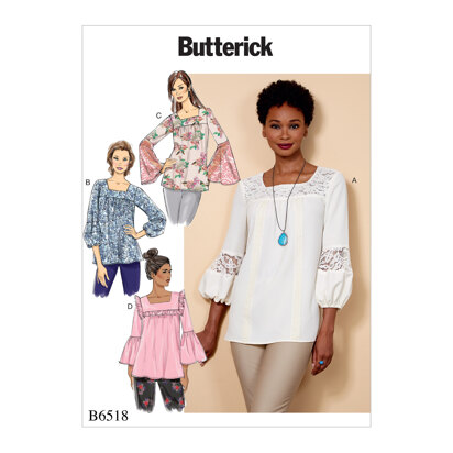 Butterick Top mit quadratischem Ausschnitt und Passe für Damen B6518 - Schnittmuster