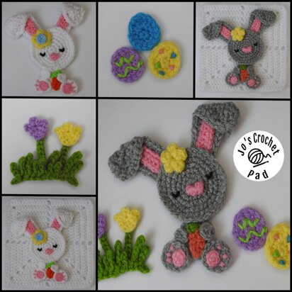 Bunny Rabbit Applique/Embellishment Crochet pattern* including free base square pattern