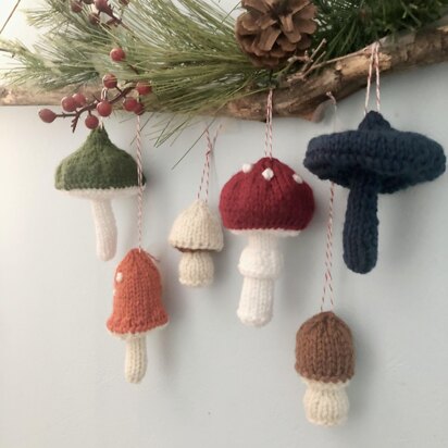 Knit Mushroom Christmas Ornaments