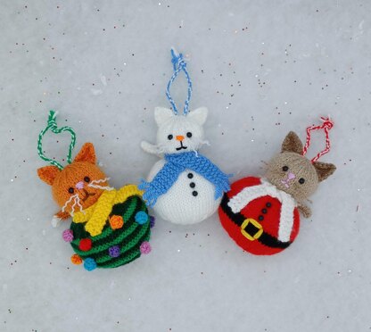 PDF Christmas KNITTING PATTERN Cat-mas Bauble Decoration Dk Hanging Decoration Cute Cat Moggy Ornaments Christmas Tree Santa Snowman Snowcat