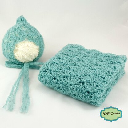 Newborn Lace Bonnet Hat and Wrap Photo Prop