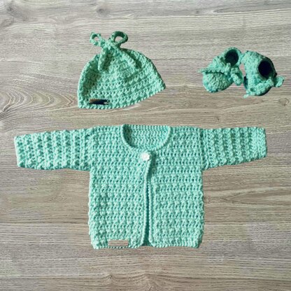 Fiona Baby Cardigan Hat and Booties Set