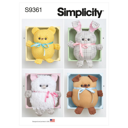 Simplicity Plush Bear, Bunny, Kitten and Pup S9361 - Sewing Pattern