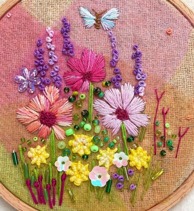 Rowandean Cosmos and Foxgloves Embroidery Kit