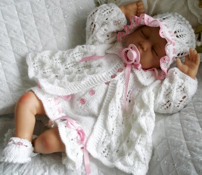 Knitting pattern Baby Doll Matinee Coat, Shorts, Bonnet & Mary jane Shoes