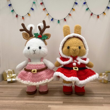 Dress-up Bunny Amigurumi Bunny + Christmas tree costume set + Reindeer Dress set pattern