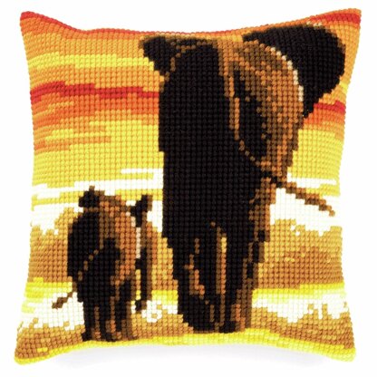 Vervaco Cross Stitch Kit: Cushion: Elephants - 40 x 40cm