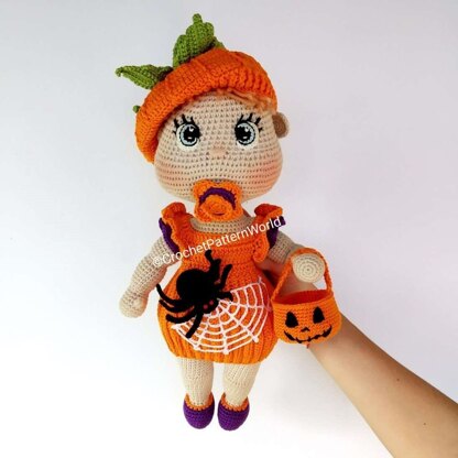 Halloween crochet doll clothes pattern, Amigurumi outfit crochet pattern for Lulu, Crochet doll outfit 12,6 inch/32 cm (English, Deutsch, Français)