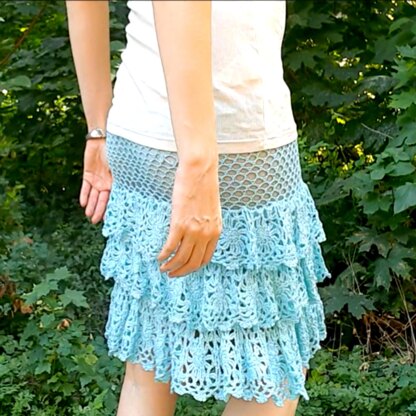 Crochet pin-up lacy ruffled skirt with mesh details.