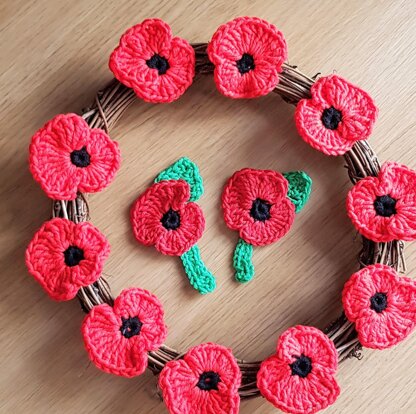 Crochet Remembrance 'Poppy Brooch' and 'Wreath'