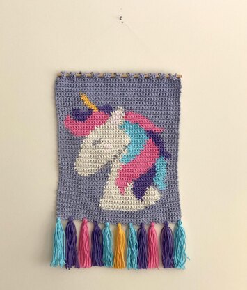 Unicorn wall hanging intarsia crochet pattern tapestry