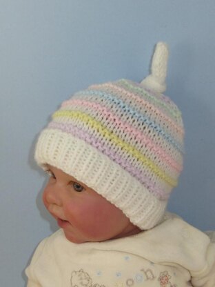 Baby Candy Stripe Topknot Beanie Hat