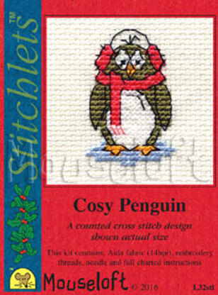 Mouseloft Cosy Penguin Cross Stitch Card Kit - 6cm x 6cm