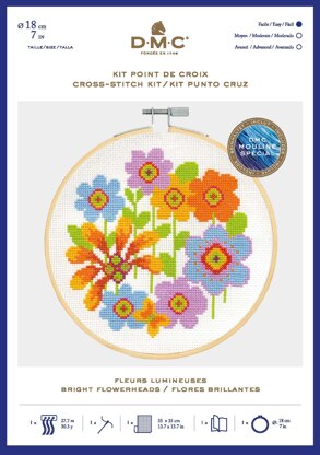 DMC Bright Flowerheads Cross Stitch Kit (with 7in hoop) - 7in