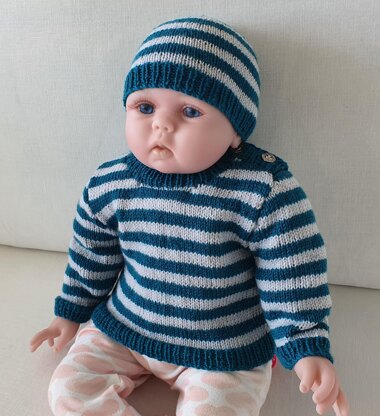 Jupiter - Babies 4ply shoulder buttoning jumper and beanie