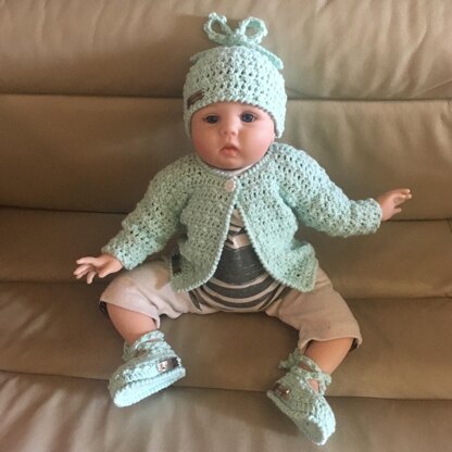 Fiona Baby Cardigan Hat and Booties Set