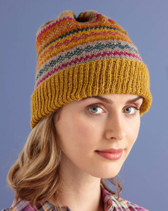 Glamorous Fair Isle Hat in Lion Brand Vanna's Glamour - L0733