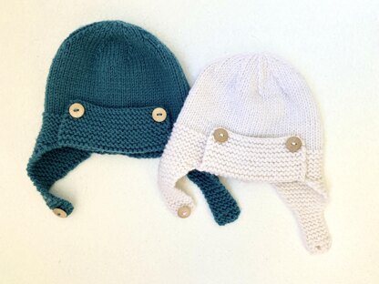 Pattern: baby set knitted aviator hat, mittens and bandana scarf