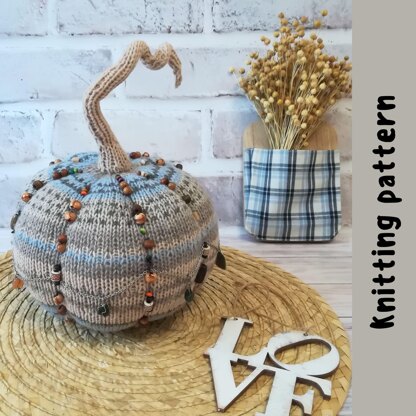 Knitting pattern Pumpkin with knitting needles in BOHO style for home decor