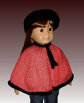 Knitting pattern. Fits American Girl Doll. Cape and Beret, 18 inch