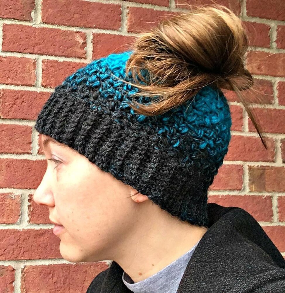 Quick and Easy Messy Bun Hat Crochet pattern by Amanda Saladin
