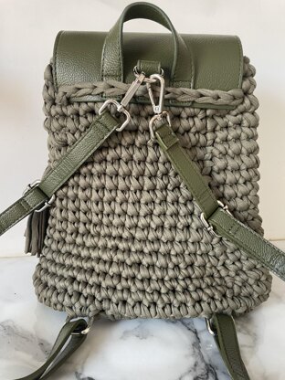 Crochet Backpack with leather Crochet pattern by Emily Stott
