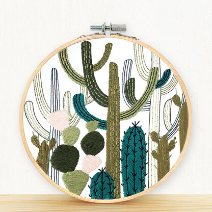 Embroidery and Sage Cactus Garden Embroidery Kit - 8 1/4in W x 8 1/4in L x 3/8in D