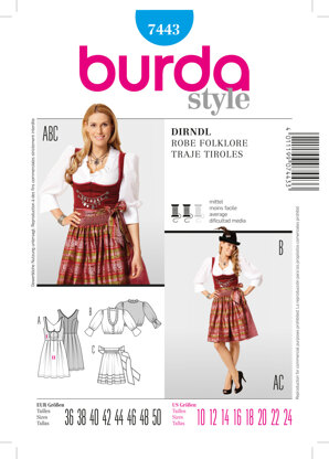 Burda Style Dirndl Dress Sewing Pattern B7443 - Paper Pattern, Size 10-24